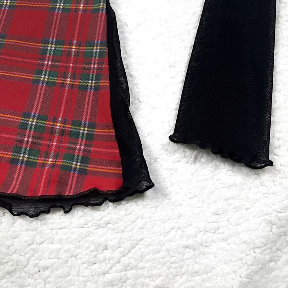 Vintage SDL Goth Mesh Plaid Skull Long Sleeve Blouse Top Euro Mall Goth Y2K Rare - Picture 6 of 16